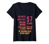 Womens 57 Years Married Funny 57th Wedding Anniversary V-Neck T-Shirt