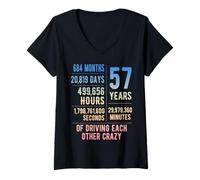 Womens 57 Years Married Funny 57th Wedding Anniversary V-Neck T-Shirt