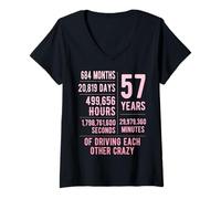 Womens 57 Years Married Funny 57th Wedding Anniversary V-Neck T-Shirt