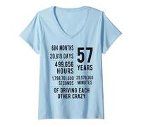 Womens 57 Years Married Funny 57th Wedding Anniversary V-Neck T-Shirt