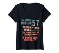 Womens 57 Years Married Funny 57th Wedding Anniversary V-Neck T-Shirt