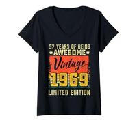 Womens 57th Birthday Vintage 1969 57 Years Old Gifts Decorations V-Neck T-Shirt