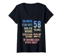 Womens 58 Years Married Funny 58th Wedding Anniversary V-Neck T-Shirt