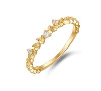 Women's 585 Yellow Gold Wheat Stalk Ring Wedding Diamond, Size O 1/2
