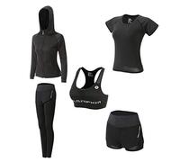 Women's 5pcs Yoga Suit Ladies Workout Outfit Sportsuits Running Jogging Gym Sweatsuit Sports Bra Shirt Hoodies Shorts Trousers Women's Slim Fit Activewear Sets Sport Yoga Fitness Clothing Running