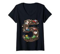 Women's 5th Birthday Farm Animals Tractor Cow Pig Five V-Neck T-Shirt