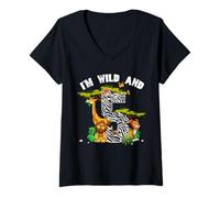 Womens 5th Birthday Young Wild and I Am 5 Safari Jungle Animal V-Neck T-Shirt