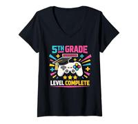 Women's 5th Grade Level Complete Graduation Gaming Class 2026 Gamer V-Neck T-Shirt