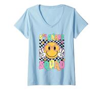 Womens 5th Grade Squad Groovy Smile Face First Day of Fifth Grade V-Neck T-Shirt