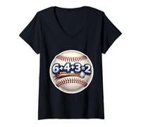 Women's 6+4+3=2 Double Play Baseball Player Funny Coach Saying Quote V-Neck T-Shirt