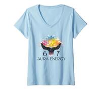 Womens 6 7 Aura Energy at 67 Aura Level 67% Six Seven Meme Funny 67 V-Neck T-Shirt
