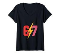 Women's 6 7 Meme Funny Math Joke Lightning V-Neck T-Shirt