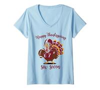 Womens 6 7 Thanksgiving Funny 67 Six Seven Turkey Social Media Meme V-Neck T-Shirt