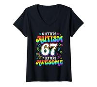 Women's 6 Letters Autism 7 Letters Awesome 67 Neurodiversity Pride V-Neck T-Shirt