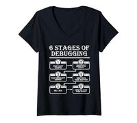 Womens 6 Stages of Debugging design Programming Computer Science V-Neck T-Shirt