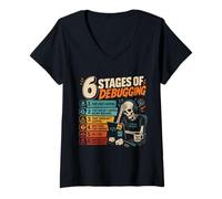Women's 6 Stages of Debugging Software Tester Developer Coder V-Neck T-Shirt