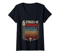 Women's 6 Stages of Debugging Software Tester Developer Coder V-Neck T-Shirt