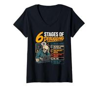 Women's 6 Stages of Debugging Software Tester Developer Coder V-Neck T-Shirt