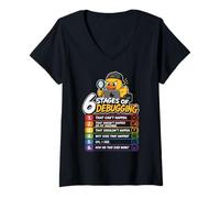 Women's 6 Stages of Debugging Software Tester Developer Coder V-Neck T-Shirt