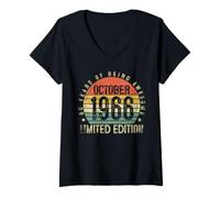Women's 60 Year Old Vintage October 1966 Retro 60th Birthday Men Dad V-Neck T-Shirt