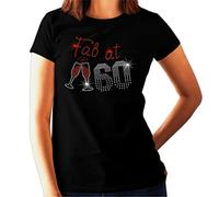 Womens 60th Birthday t Shirt - Fab at 60 Design Rhinestone Crystal t Shirt (as8, Numeric, Numeric_16, Numeric_18, Regular, Regular) Black
