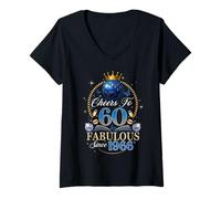 Women's 60th Birthday Women Cheers to 60 Years Fabulous Since 1966 V-Neck T-Shirt