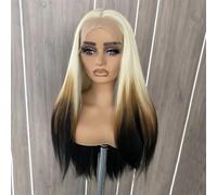 Women's 613 Colored Lace Wig Long Silky Straight Ombre Brown Wig Blonde Root Synthetic Wigs 613 Ombre Brown 26inches-Lace Front
