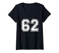 Womens 62 Number Sixty-Two Team Sports Graphic Matching Varsity V-Neck T-Shirt
