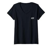Women's 627 Minimalist Simple Numeric Design Basic Small Chest Print V-Neck T-Shirt