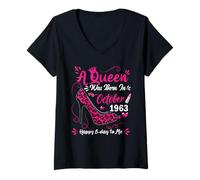 Womens 62nd Birthday High Heel A Queen was Born in October 1963 V-Neck T-Shirt