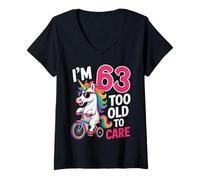 Womens 63 Birthday 63 Years Old 63rd Men Women Unicorn Funny V-Neck T-Shirt
