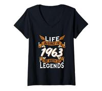 Women's 63 Year Old Life Begins 1963 Birth of Legends 63rd Birthday V-Neck T-Shirt