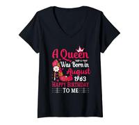 Women's 63rd Birthday High Heel A Queen was Born in August 1963 V-Neck T-Shirt