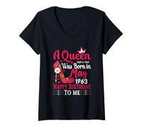 Women's 63rd Birthday High Heel A Queen was Born in May 1963 V-Neck T-Shirt