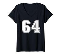 Womens 64 Number Sixty-Four Team Sports Graphic Varsity Matching V-Neck T-Shirt