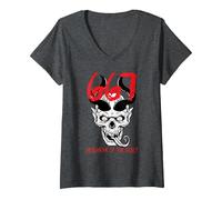 Women's 667 Neighbour of The Beast Devil Evil Halloween V-Neck T-Shirt, Dark Heather Grey, Medium