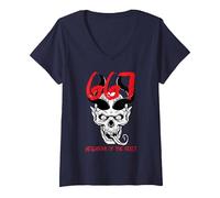 Women's 667 Neighbour of The Beast Devil Evil Halloween V-Neck T-Shirt, Navy Blue, Large
