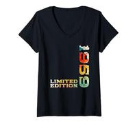 Womens 66th Birthday Man Woman 66 Years 1959 Decoration Fun V-Neck T-Shirt