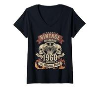 Women's 66th Birthday Vintage 1960 66 Years Old Biker Motorcycle V-Neck T-Shirt