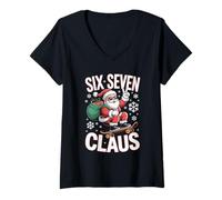 Womens 67 Christmas Funny Six Seven Meme Brainrot Santa Claus Boys V-Neck T-Shirt