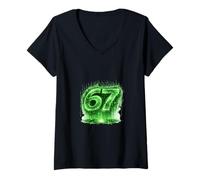 Women's 67 Digital Code Matrix Number Art V-Neck T-Shirt