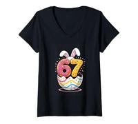 Women's 67 Easter Bunny Egg 67th Birthday Party Celebration V-Neck T-Shirt