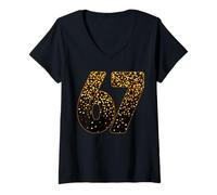 Women's 67 Elegant Celebration Number Dot Minimal Design V-Neck T-Shirt