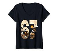 Women's 67 Funny Six Seven Gen Meme Earth Day Planet Environmental V-Neck T-Shirt