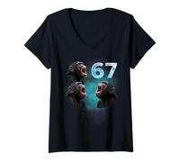 Womens 67 Meme Chimpanzee Howling at The Moon Six Seven V-Neck T-Shirt