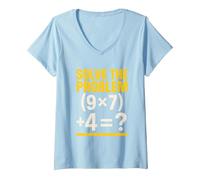 Women's 67 Meme Math Teacher Funny School 6-7 Brain Rot Six Seven V-Neck T-Shirt, Baby Blue, X-Large