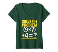 Women's 67 Meme Math Teacher Funny School 6-7 Brain Rot Six Seven V-Neck T-Shirt, Dark Green, Large