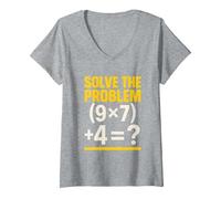 Women's 67 Meme Math Teacher Funny School 6-7 Brain Rot Six Seven V-Neck T-Shirt, Heather Grey, Large