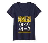 Women's 67 Meme Math Teacher Funny School 6-7 Brain Rot Six Seven V-Neck T-Shirt, Navy Blue, Large