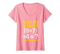 Women's 67 Meme Math Teacher Funny School 6-7 Brain Rot Six Seven V-Neck T-Shirt, Pink, XX-Large